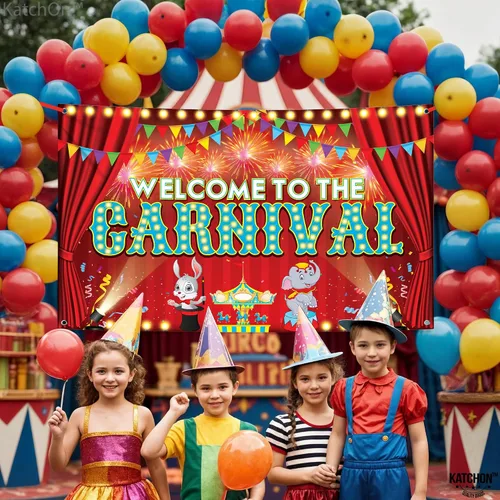 Miniatura 5 de KatchOn, Cartel de bienvenida al carnaval – Xtragrande 72 x 44 pulgadas Decoraciones de carnaval, telón de fondo de circo Decoraciones de fiesta