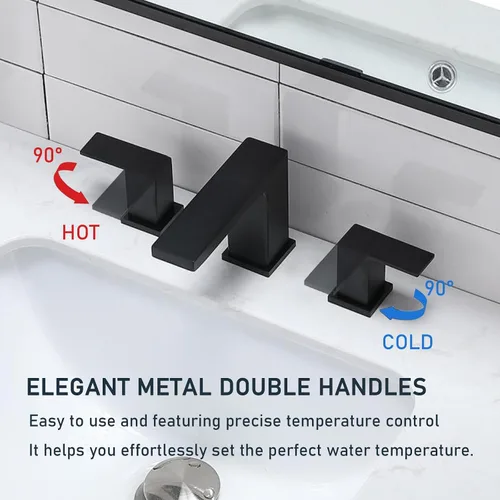 Miniatura 4 de VCCUCINE - Grifo de baño negro de 3 agujeros, grifo de lavabo de baño de 8 pulgadas, grifo de baño negro mate de 2 asas, moderno grifo de tocador