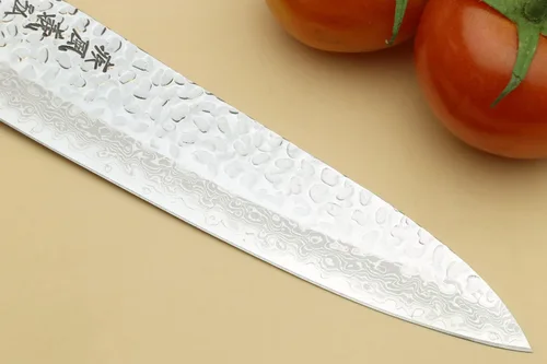 Miniatura 5 de Yoshihiro VG-10 Cuchillo de chef japonés Gyuto de Damasco martillado de 46 capas (mango de ambrosía octogonal) (7 pulgadas (7.087 in)