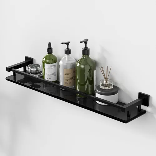 Miniatura 11 de Alise Estantes de baño, estante de vidrio dorado para baño, estantes flotantes modernos, 20 pulgadas Dorado y Negro