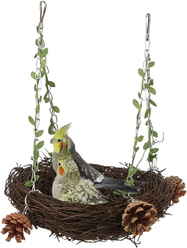 Miniatura 5 de Nido de ratán natural pequeño, mediano y grande, columpio para pájaros para loro, cacatúa, conure, cacatúa, guacamayo amazónico, agapornis gris