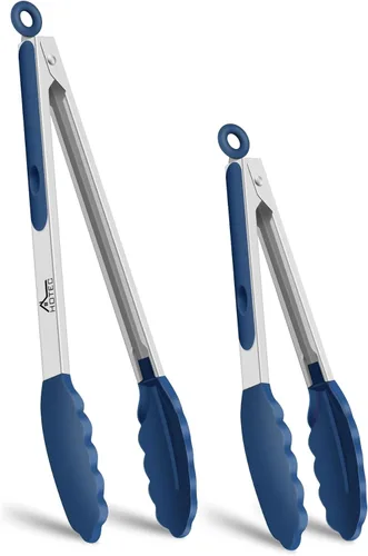 Miniatura 31 de HOTEC Pinzas de Cocina Premium de Acero Inoxidable con Bloqueo con Puntas de Silicona, Juego de 2-9" y 12" Gris Claro Paquete de 2: gris claro