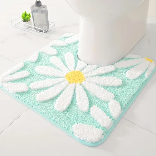 Miniatura 20 de QJHOMO Alfombras de inodoro en forma de U, linda alfombra de baño con contorno de margarita beige 20"x20", alfombra extra gruesa y suave