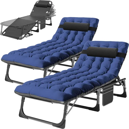 Miniatura 15 de H&ZT Silla de salón plegable con abertura para la cara – Silla reclinable ajustable para bronceado al aire libre con colchón, silla de sol