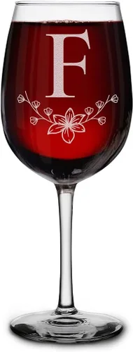 Miniatura 11 de shop4ever Copa de vino con monograma con monograma floral con inicial grabada, copa de vino de 16 onzas, elegante copa de vino de letra B
