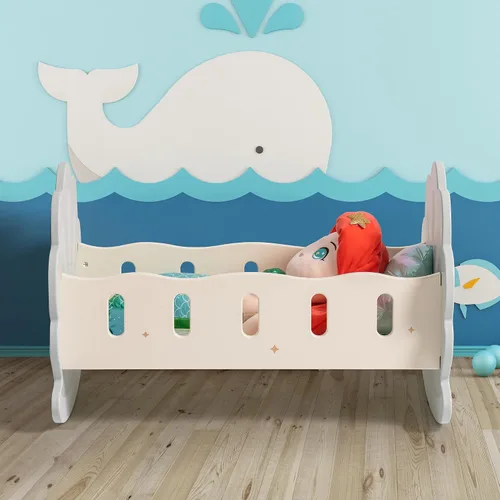 Miniatura 9 de ROBOTIME Cuna Mecedora de Madera para Muñecas, Juguetes de Cama para Muñecas de Niña, Cuna de Juguete para Muñecas de Bebé, Cuna para Muñecas de Azul