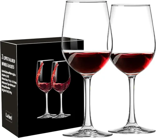 Juego de 2 copas de vino Haoxishui, juego de 10 onzas de copas de vino de tallo largo para vino tinto y vino blanco, regalo de Navidad, regalo del