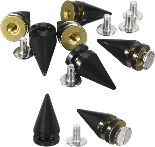 uxcell 8 remaches de punta de cono de 0.39 x 0.78 pulgadas para manualidades de cuero, ropa, zapatos, cinturones, bolsas (negro brillante)