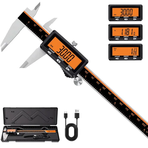 Miniatura 10 de HARDELL Calibre digital, herramienta de medición de pinza recargable de 6 pulgadas con pantalla naranja grande (sin retroiluminación), micrómetro