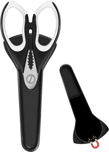 Juego de 1 tijeras afiladas de cocina con soporte magnético, tijeras de cocina resistentes, tijeras de carne, tijeras multifuncionales de acero