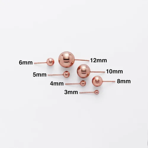 Miniatura 2 de Sterling aretes de bola plateada, plata chapada en oro rosa, Rosa, ER1752-3A