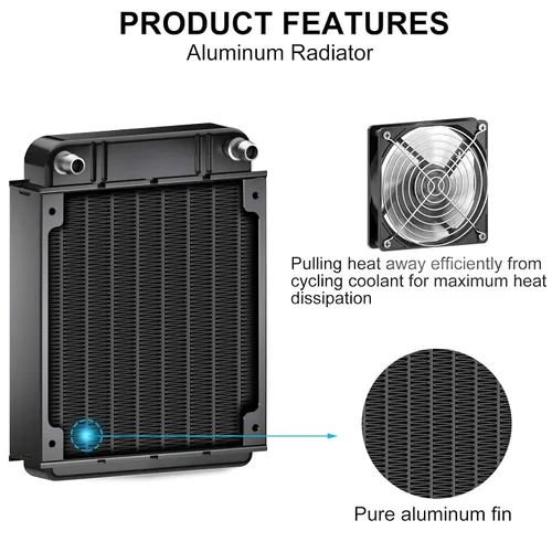 Miniatura 4 de Clyxgs Radiador de Refrigeración por Agua, Intercambiador de Calor de Aluminio de 8 Tubos con Ventilador para Sistema de Refrigeración por Agua