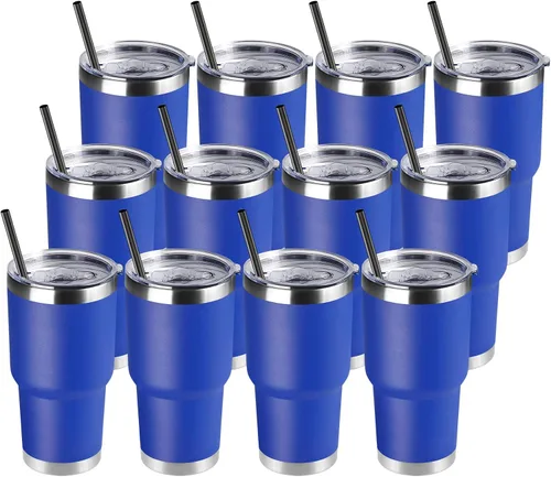 Miniatura 33 de DOMICARE Vaso de 30 oz con tapa y pajita, vasos de acero inoxidable a granel, aislado al vacío de doble pared para café, vaso duradero