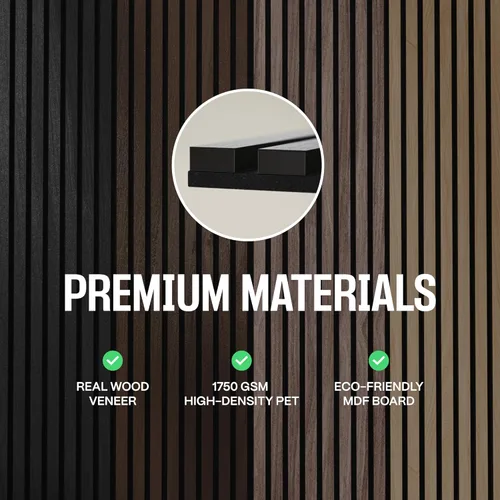 Miniatura 8 de Paquete de 2 paneles acústicos de pared, decoración de pared de listones de madera, paneles insonorizados Roble negro