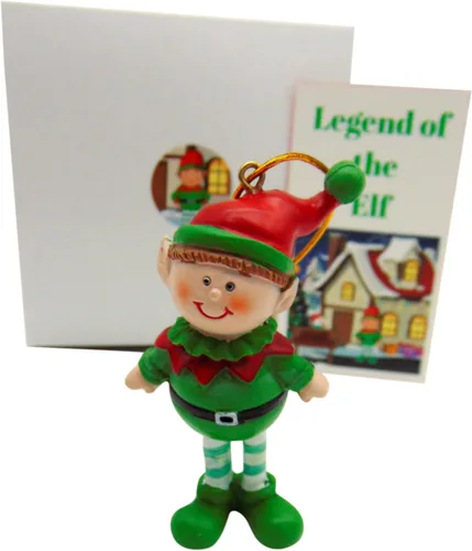 Adorno de leyenda del elfo de poliresina para árbol de Navidad con tarjeta de historia en caja de regalo