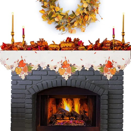 Grelucgo Cosecha bordada, otoño, Acción de Gracias, días festivos, hojas de arce, mantel superior, bufanda de pasillo (bufanda de 70 x 17 pulgadas)