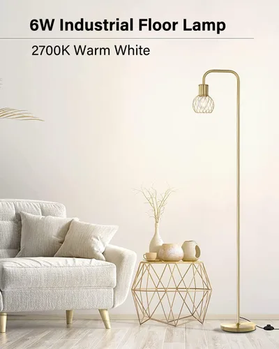Miniatura 2 de Lámpara de pie industrial, lámpara de pie plateada antigua moderna con bombilla LED de 6 W, interruptor de pie, lámparas altas de metal para sala