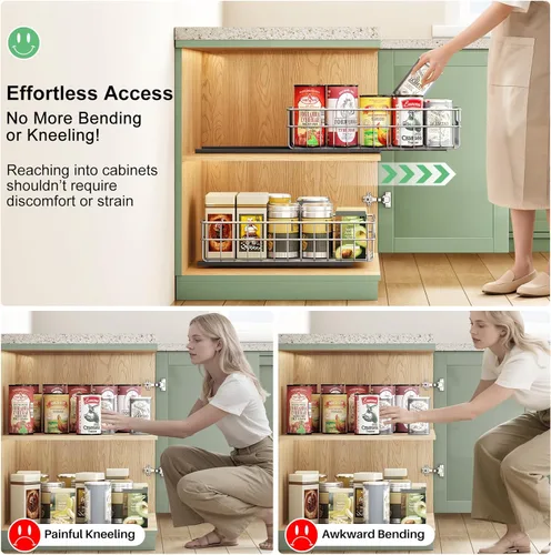 Miniatura 6 de Organizador de gabinete extraíble, acero inoxidable, paquete de 1 (9.8 pulgadas de ancho x 16.5 pulgadas de profundidad) cajón deslizante