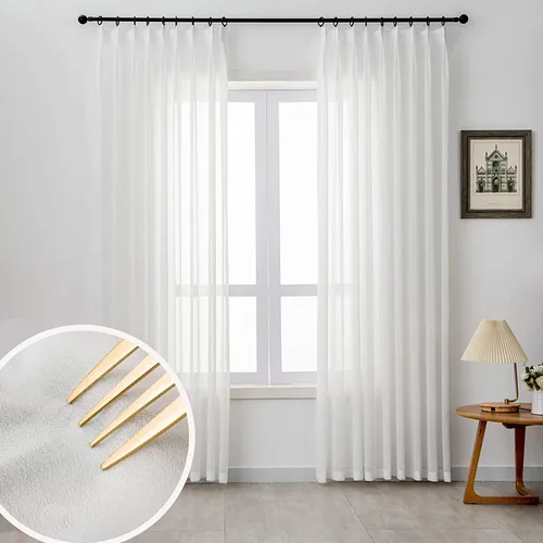 Miniatura 13 de Cortinas traslúcidas blancas con pliegues elegantes de 84 pulgadas, 1 panel, cortinas plisadas para sala de estar, puerta corrediza de vidrio