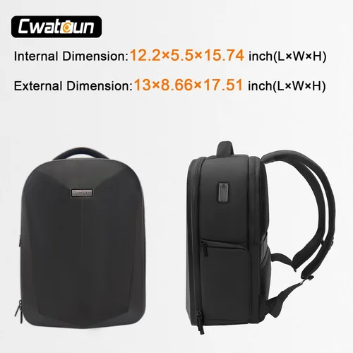 Miniatura 8 de Cwatcun Mochila rígida para cámara, bolsa de cámara profesional para fotografía, compartimento para laptop de 15.6 pulgadas, soporte para trípode