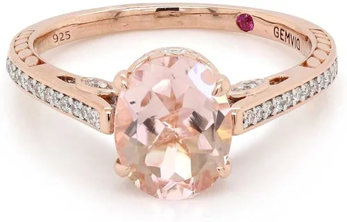Miniatura 2 de GEMVIO Colección de diseño vintage, 2 quilates CT de 0.276 x 0.354in, piedra preciosa solitaria de morganita y diamante en oro de 14 quilates sobre