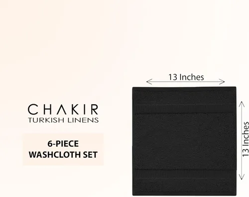 Miniatura 4 de Chakir Turkish Linens - Toallas turcas de alta calidad 100% algodón para baño, 13 x 13 pulgadas (6 toallas pequeñas, color negro)