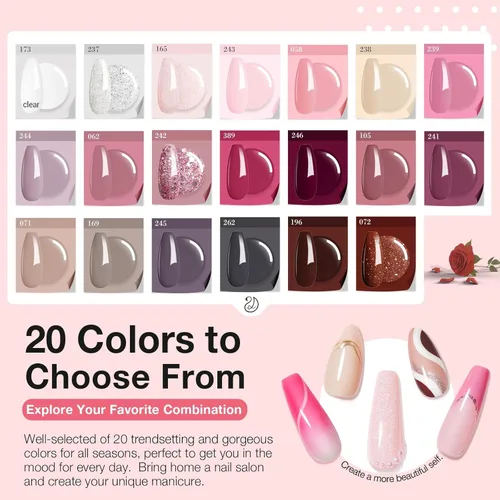 Miniatura 5 de AZUREBEAUTY Kit de Iniciación de Polvo de Inmersión para Uñas de 31 Piezas, 20 Colores Transparente Nude Rosa Marrón Brillantina Todas las Blanco