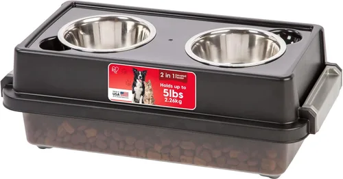 Miniatura 12 de Iris hermético Elevado alimentador de almacenamiento con 2 tazones de acero inoxidable., L, Negro