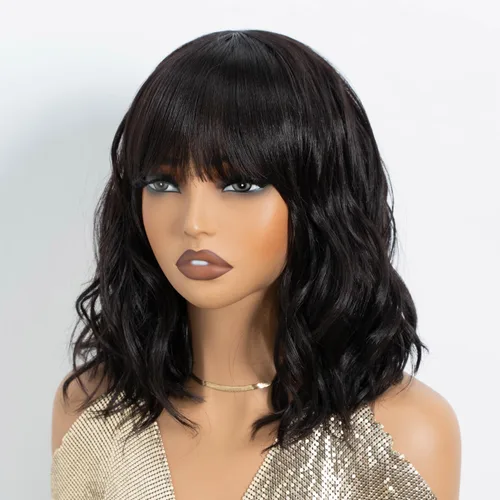 Miniatura 18 de NOBLE Peluca Rosa Naranja para Mujeres Peluca Durazno con Flequillo Pelucas Bob Rizadas Ombré con Flequillo de Aire Pelucas Sintéticas Cortas