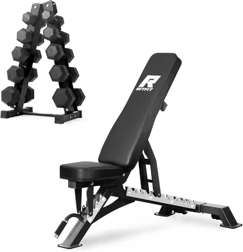 Miniatura 31 de RitFit Juego de mancuernas hexagonales con revestimiento de goma de 5 a 780 libras con estante para gimnasio en casa, entrenamiento de fuerza