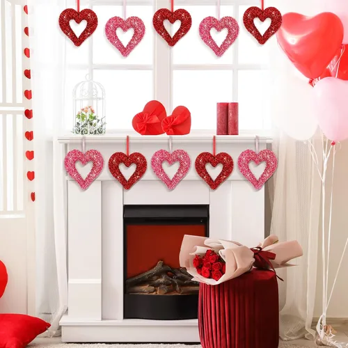 Miniatura 6 de Soulchen 10 adornos para árbol de San Valentín de 4.9 pulgadas, tamaño grande, de espuma de corazón con purpurina en 3D, decoración romántica