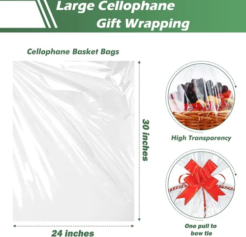 Miniatura 3 de Paquete de 100 bolsas de celofán grandes de 24 x 30 pulgadas, bolsas de regalo de celofán transparente, extra grandes de 2.3 mil, bolsas de celofán