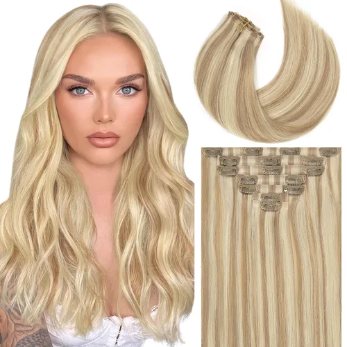 Miniatura 21 de Caliee Extensiones de cabello con pinzas de cabello humano 14 pulgadas Color 1 Negro azabache trama doble invisibles Extensiones de cabello humano