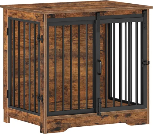 Miniatura 9 de Hzuaneri Mueble de jaula para perros de 27.2 pulgadas con puerta de granero, perrera resistente para interiores con 2 puertas, mesa auxiliar