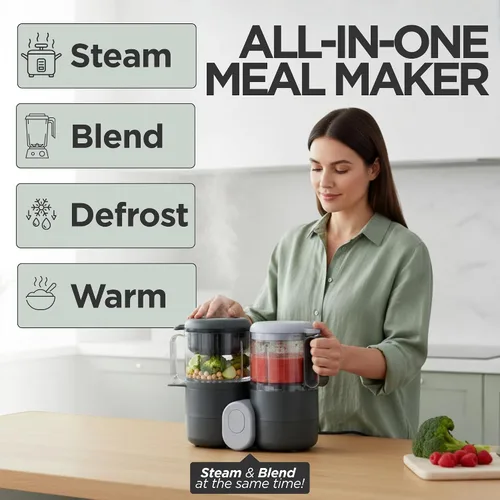 Miniatura 3 de Vaporizador y licuadora de alimentos para bebés, procesador de alimentos multifunción 4 en 1 y vaporizador con licuadora, descongelación