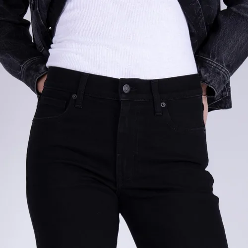 Miniatura 3 de Pantalones clásicos de mezclilla de tiro medio y corte recto para mujer Negro