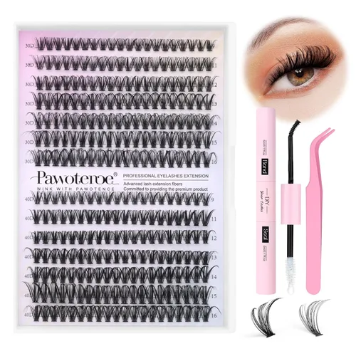 Miniatura 12 de Extensiones de pestañas Pawotence, racimos de 280 piezas, pestañas individuales en racimo, extensiones de pestañas 50D, mezcla de 9-16 mm, racimos