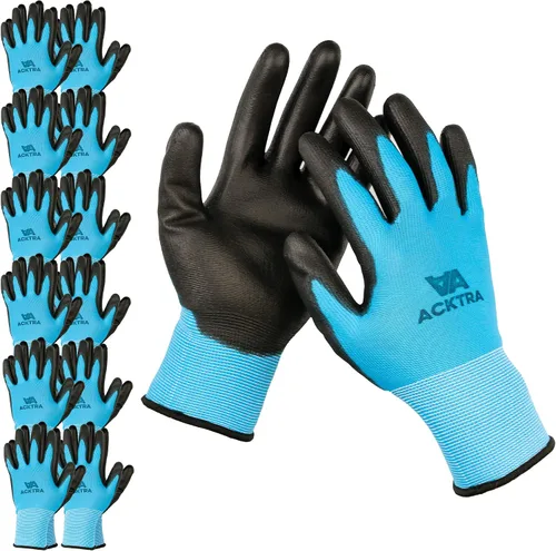 Miniatura 9 de ACKTRA - Guantes de trabajo de seguridad ultrafinos recubiertos de poliuretano, 12 pares, WG002, color negro/negro, talla L