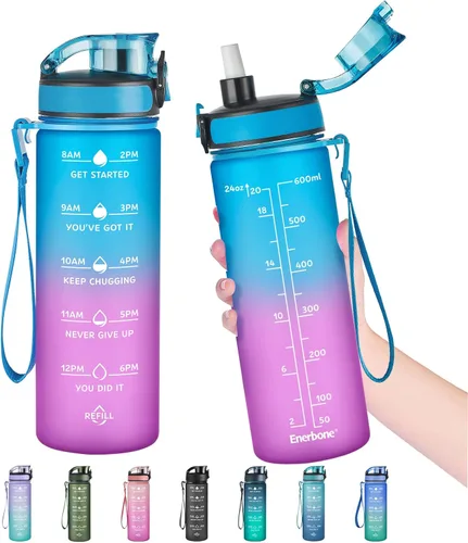 Miniatura 32 de Enerbone Botella de Agua, A Prueba de Fugas Sin BPA y Tóxicos, Botella de Agua Motivacional con Horarios para Beber y Pajita, Botella de Agua