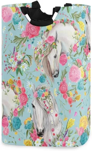 senya Cesta grande de almacenamiento plegable, organizador para ropa sucia, para guardería, juguetes, caballo y flores Multi 6