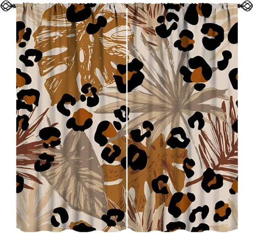 Miniatura 12 de Cortinas con estampado de piel de vaca, cortinas de piel de granja occidental, cortinas rústicas de granja de vaca marrón y blanca para niños, Piel