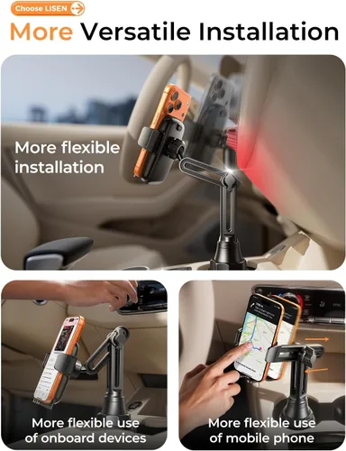 Miniatura 4 de LISEN Versión Mejorada Soporte para Taza y Teléfono Soporte para Teléfono con Cuello Largo Ajustable 360° Montaje para Teléfono en Coche y Carrito