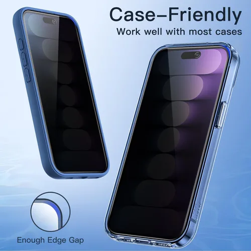Miniatura 8 de JETech Protector de pantalla de privacidad para iPhone 15 Pro de 6,1 pulgadas, película de vidrio templado antiespía con herramienta de fácil