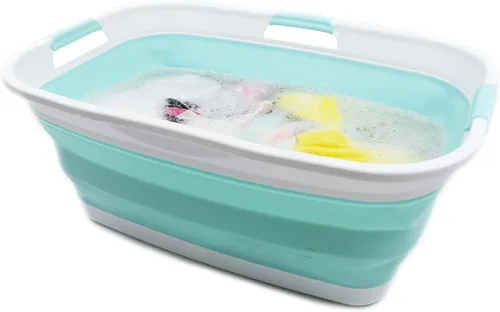 Miniatura 5 de SAMMART Cesta de plástico plegable para ropa sucia de 44 litros – Contenedor/organizador plegable – Tina de lavado portátil – Cesta de ahorro