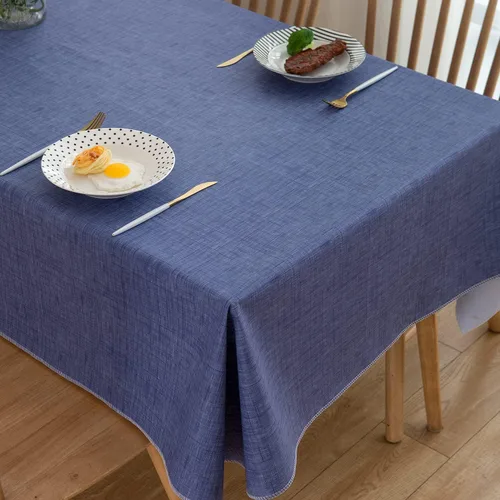 Miniatura 8 de LIBERECOO Mantel de vinilo con reverso de franela, azul mezclilla, impermeable, resistente a las manchas, cubierta de mesa fácil de limpiar