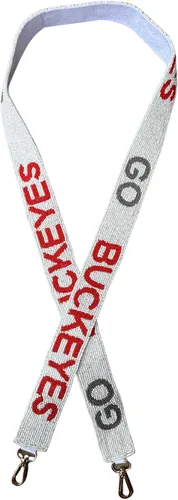 Lashicorn Ohio - Correa para bolso con cuentas para fanáticos del fútbol universitario, 1.5 x 49 pulgadas, rojo, gris y blanco para fijar al bolso