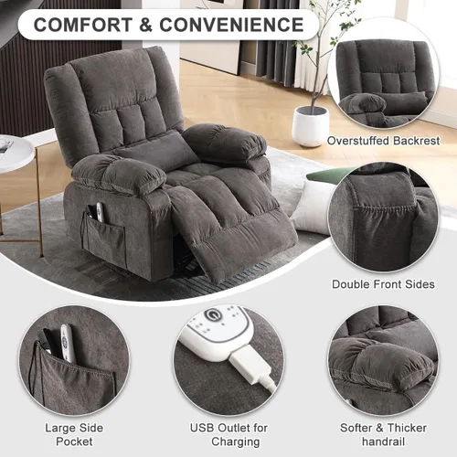 Miniatura 5 de MAHOMICO Silla reclinable eléctrica para personas mayores con funciones de masaje por vibración y calefacción, sofá reclinable eléctrico individual