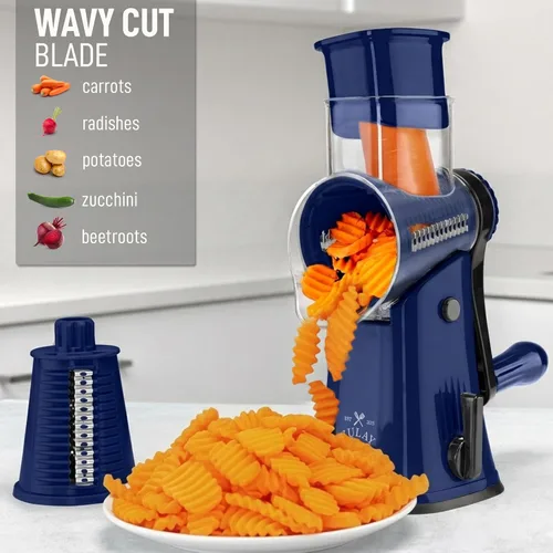 Miniatura 4 de Zulay Kitchen Rallador Rotativo de Queso de 5 Cuchillas Rallador de Queso - Rallador de Queso Manual de Manivela con Succión Reforzada y 5 Tambores