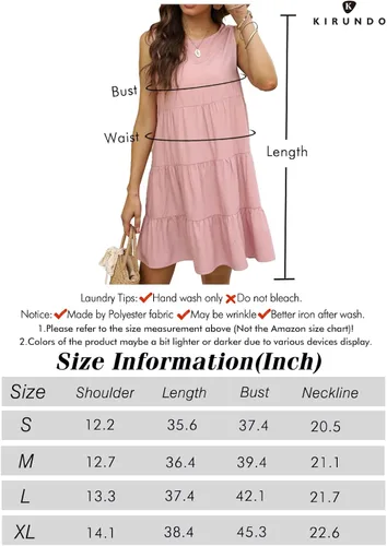 Miniatura 5 de KIRUNDO - Vestido de verano sin mangas de cuello redondo casual flojo mini vestido lindo color sólido oscilación plisado vestido de verano
