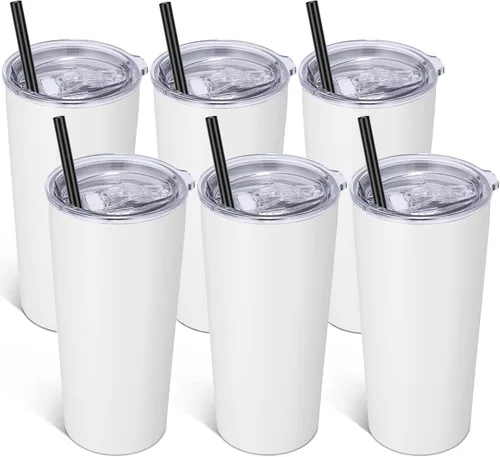 Miniatura 27 de VEGOND Vaso de 20oz a granel con tapa y pajita, vaso aislado al vacío de acero inoxidable de doble pared para café, viaje, paquete de 1 unidad, Rojo